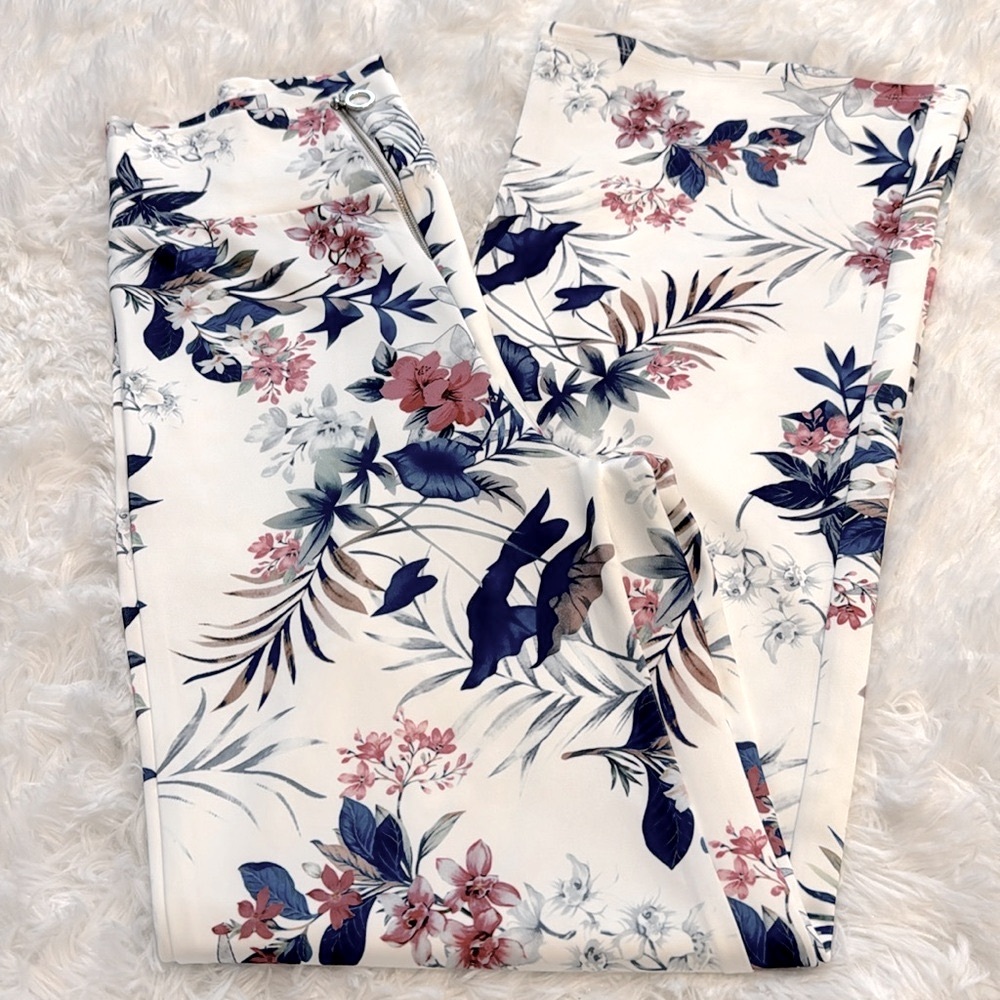 NWT- Fashion Nova- High Rise Floral Pants White- Size Medium